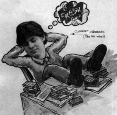 Clement Chambers in the CRL years, a CRASH magazine drawing